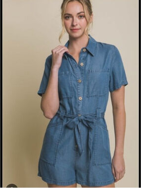 LOVE TREE - NWT - Chambray Utility Romper - M - Boho Casual